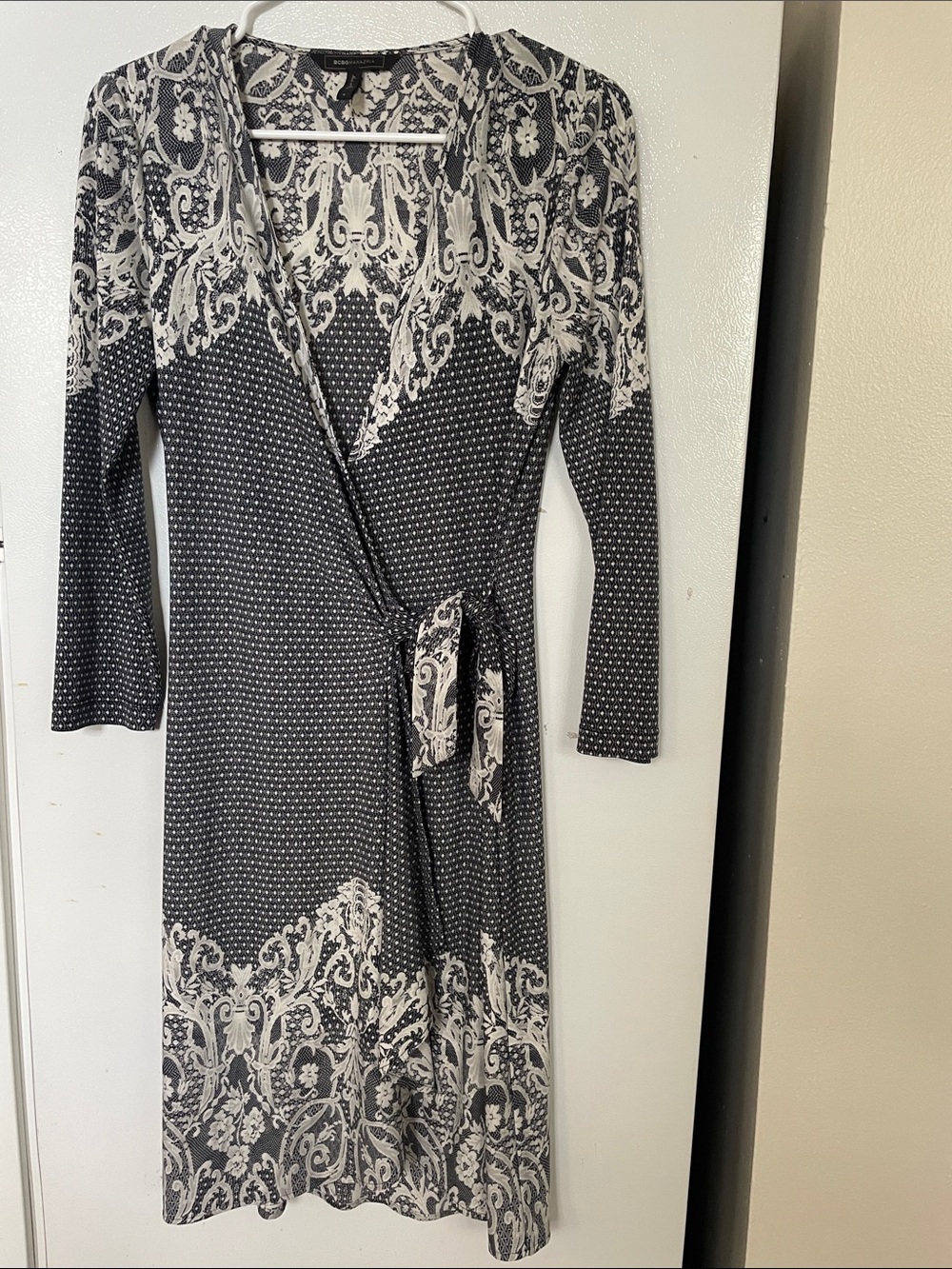 BCBGMAXAZRIA Small Adele Sexy Black Comb Wrap Dress